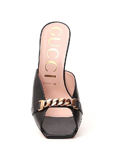 Shop Gucci Chain Mid-heel Slide Sandals In Black