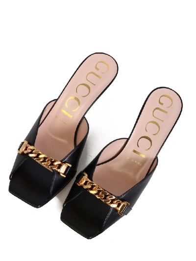 Shop Gucci Chain Mid-heel Slide Sandals In Black