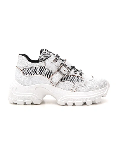Shop Miu Miu Chunky Sole Strap Sneakers In White