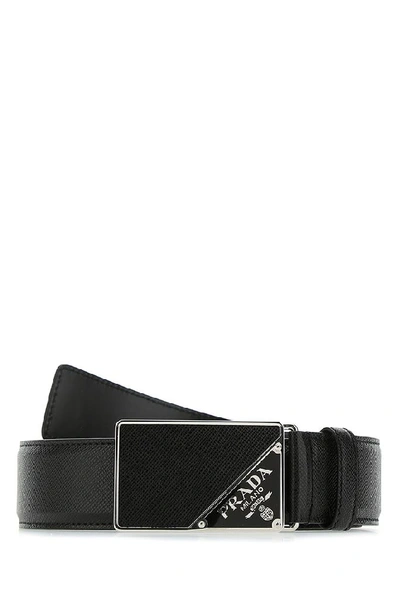 Shop Prada Logo Buckle Belt In Black