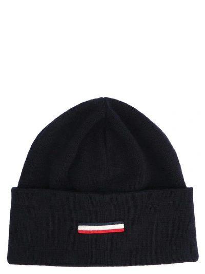 Shop Moncler Logo Patch Beanie In Navy