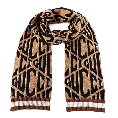 Shop Gucci Print Scarf In Brown