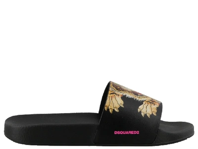 Shop Dsquared2 Tiger Print Slippers In Black