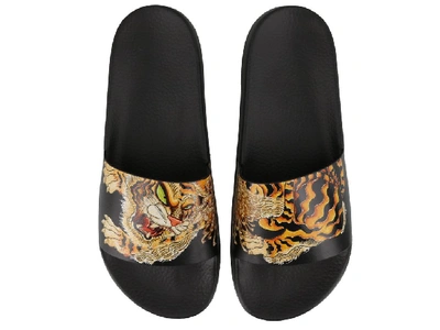 Shop Dsquared2 Tiger Print Slippers In Black