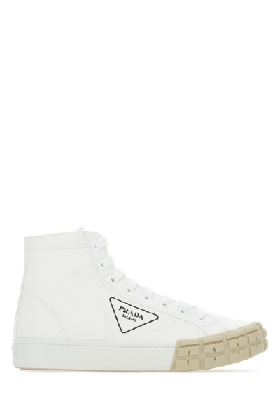 Shop Prada Gabardine Wheel High Top Sneakers In White