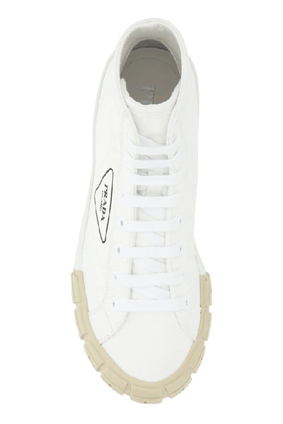 Shop Prada Gabardine Wheel High Top Sneakers In White