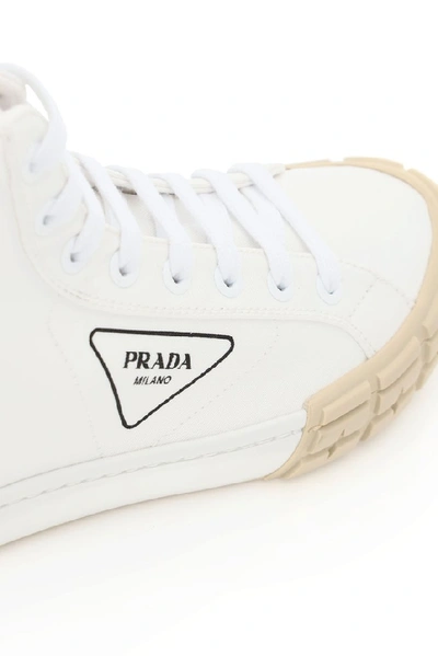 Shop Prada Gabardine Wheel High Top Sneakers In White