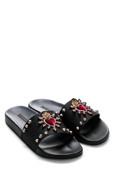 Shop Dolce & Gabbana Sacred Heart Embellished Pool Slides In Black