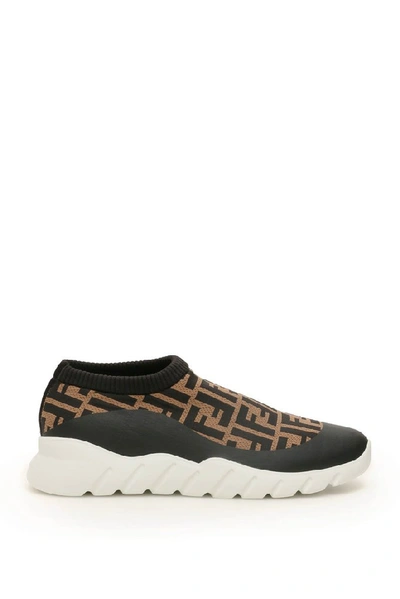 Shop Fendi Ff Sock Sneakers In Brown