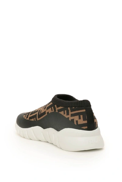 Shop Fendi Ff Sock Sneakers In Brown