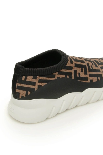 Shop Fendi Ff Sock Sneakers In Brown