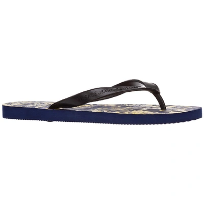 Shop Versace Jeans Couture Logo Printed Flip Flops In Navy