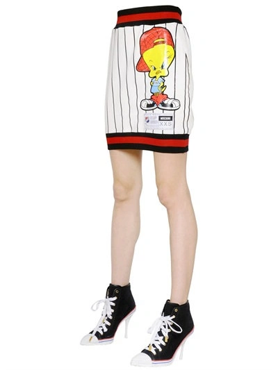 Moschino Tweety Printed Jersey Skirt, White/black/red