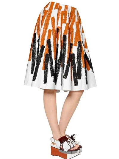 Marni Printed Cotton & Linen Drill Skirt In Brown/black