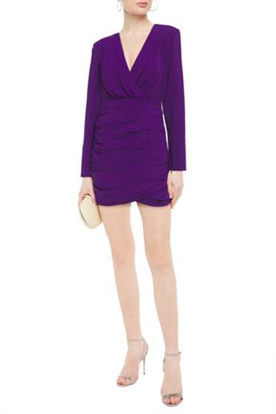 Shop Ronny Kobo Mariana Ruched Stretch-twill Mini Dress In Violet