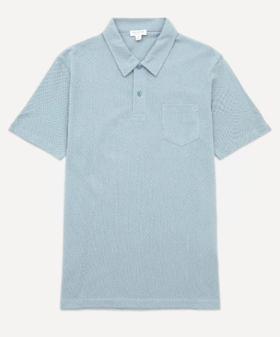 Shop Sunspel Riviera Mesh Polo-shirt In Blue