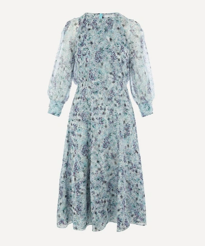 Shop Erdem Floral Draped Midi-dress In Teal