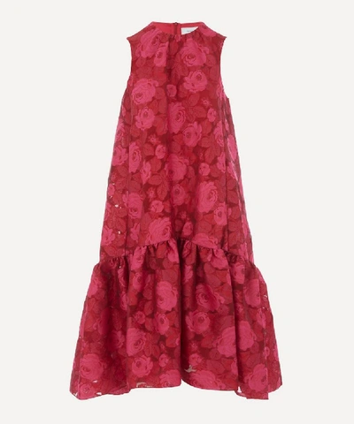 Shop Erdem Tiered Rose Print Dress In Raspberry