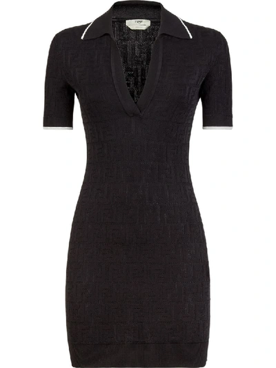 Shop Fendi Ff Motif Pattern Polo Dress In Black