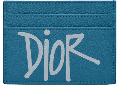 Pre-owned Dior  And Shawn Card Holder (4 Card Slot) Navy Blue