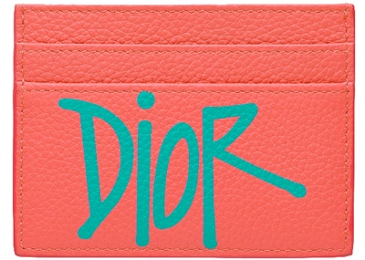 Pre-owned Dior And Shawn Card Holder (4 Card Slot) Pink/green
