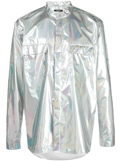 Shop Balmain Holographic Oversized Shirt In Silver