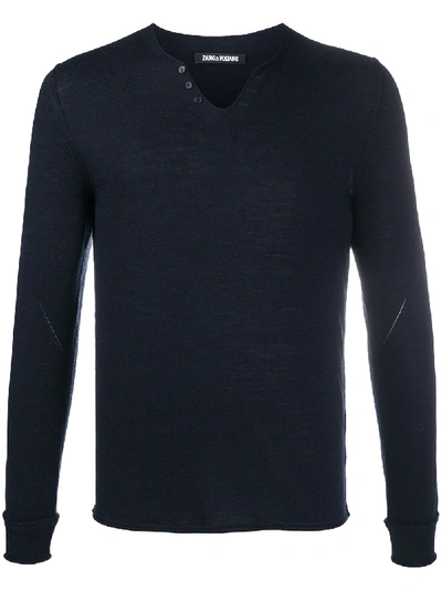 Zadig & Voltaire Monastir Henley-neck Sweater In Blue