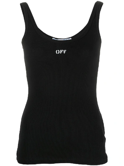 Shop Off-white Logo Print Ribbed Top In Black