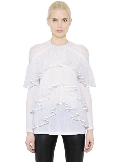 Givenchy Ruffled Light Cotton Crepe Jersey Top In White