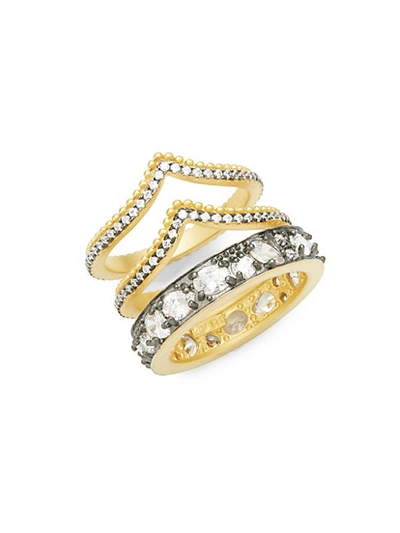 Shop Freida Rothman Gilded Cable Sterling Silver & Crystal Double Arc Three-stack Ring