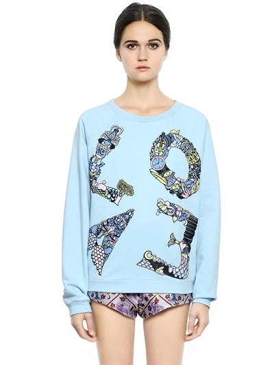 Shop Mary Katrantzou Love Lace On Cotton Sweatshirt In Light Blue