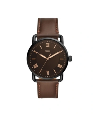 Shop Fossil Men's Copeland Brown Leather Strap Watch 42mm