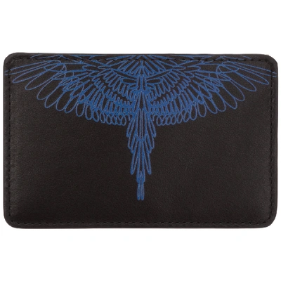 Shop Marcelo Burlon County Of Milan Pictorial Wings Credit Card Holder In Black / Blue