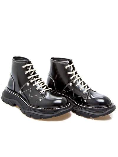 Shop Alexander Mcqueen Military Laced Boots In Black Ivory Silver