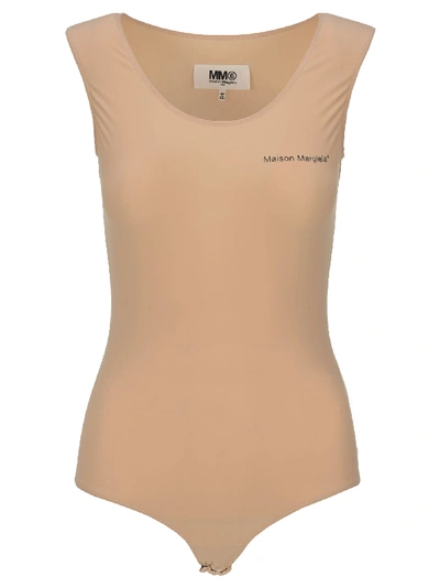 Shop Mm6 Maison Margiela Mm6 Logo Bodysuit In Nude