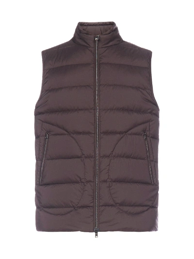 Shop Herno Gilet Quilted Nylon Down Vest In Marrone Scuro