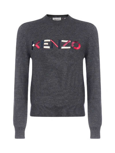 Shop Kenzo Logo Wool Sweater In Gris Fonce