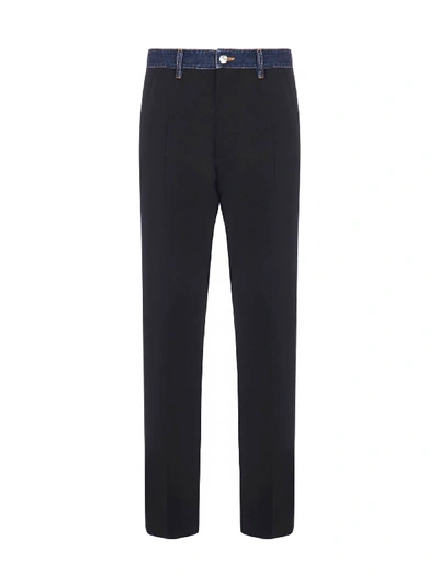 Shop Dsquared2 Denim-detail And Stretch Virgin Wool Trousers In Black