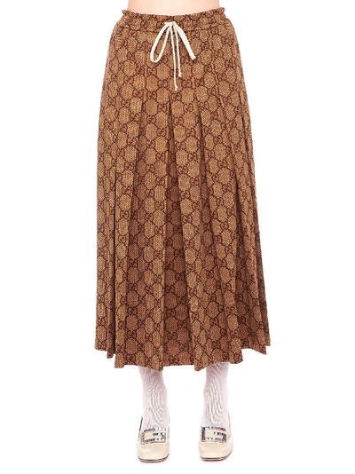 Shop Gucci Gg Supreme Skirt In Brown