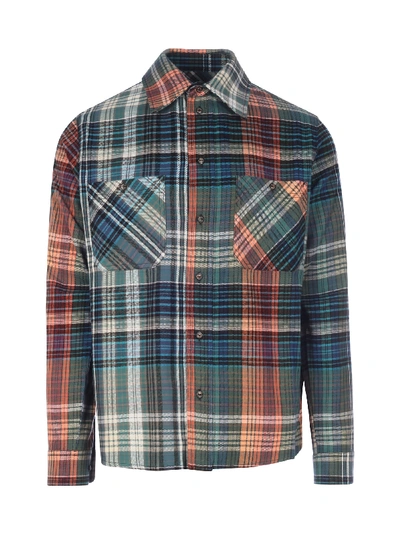 Shop Off-white Stencil Flannel Check Shirt Blue Black