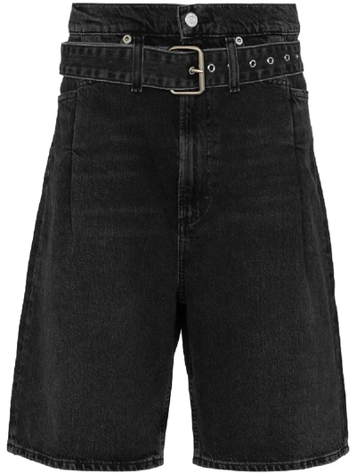 Shop Agolde Reworked '90s Belted Denim Shorts In Black