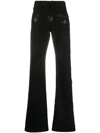 Shop Off-white Logo-print Straight-leg Jeans In Black