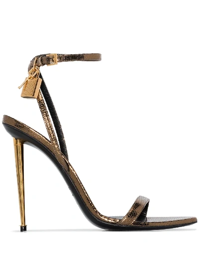 Shop Tom Ford Padlock 105mm Leather Sandals In Gold