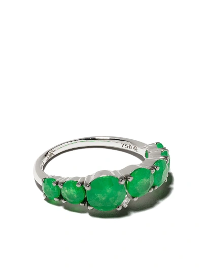 Shop Brumani 18kt White Gold, Diamond And Jade Ring In White Gold And Green