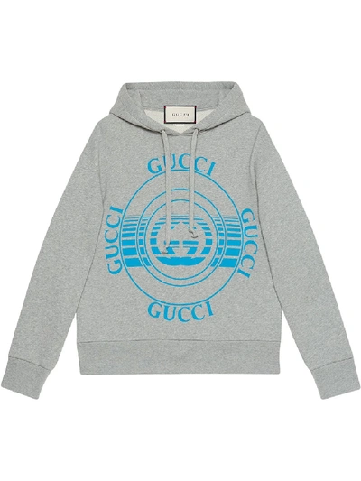 Shop Gucci Disk Printed Hoodie In Grey