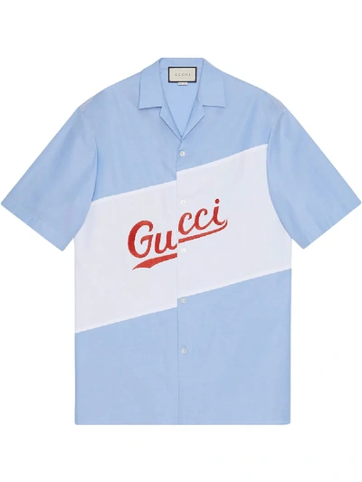 Shop Gucci Stripe Bowling Shirt In Blue