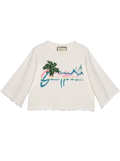 Shop Gucci Hawaii Cropped Sweatshirt In White