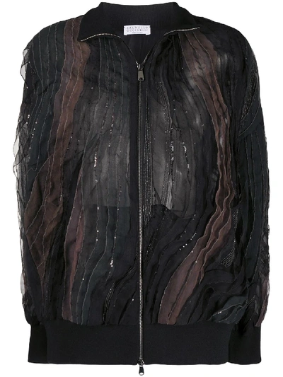 Shop Brunello Cucinelli Sequin Detailed Bomber Jacket In Black