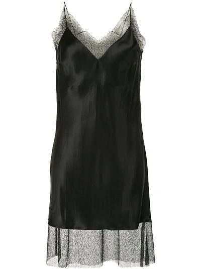Shop Walk Of Shame Silk V-neck Slip Mini Dress In Black