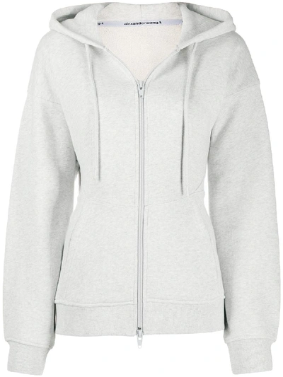 Shop Alexander Wang T Fitted-waist Zip-up Hoodie In Grey